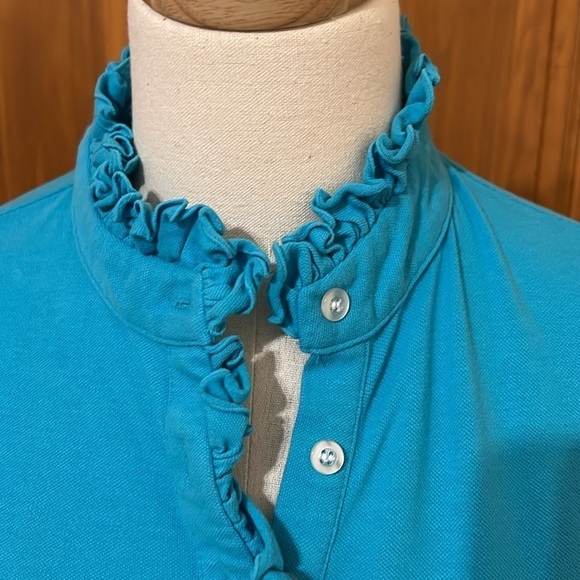 Tracy Negoshian Turquoise Ruffle Neck Polo Size S - Picture 4 of 6